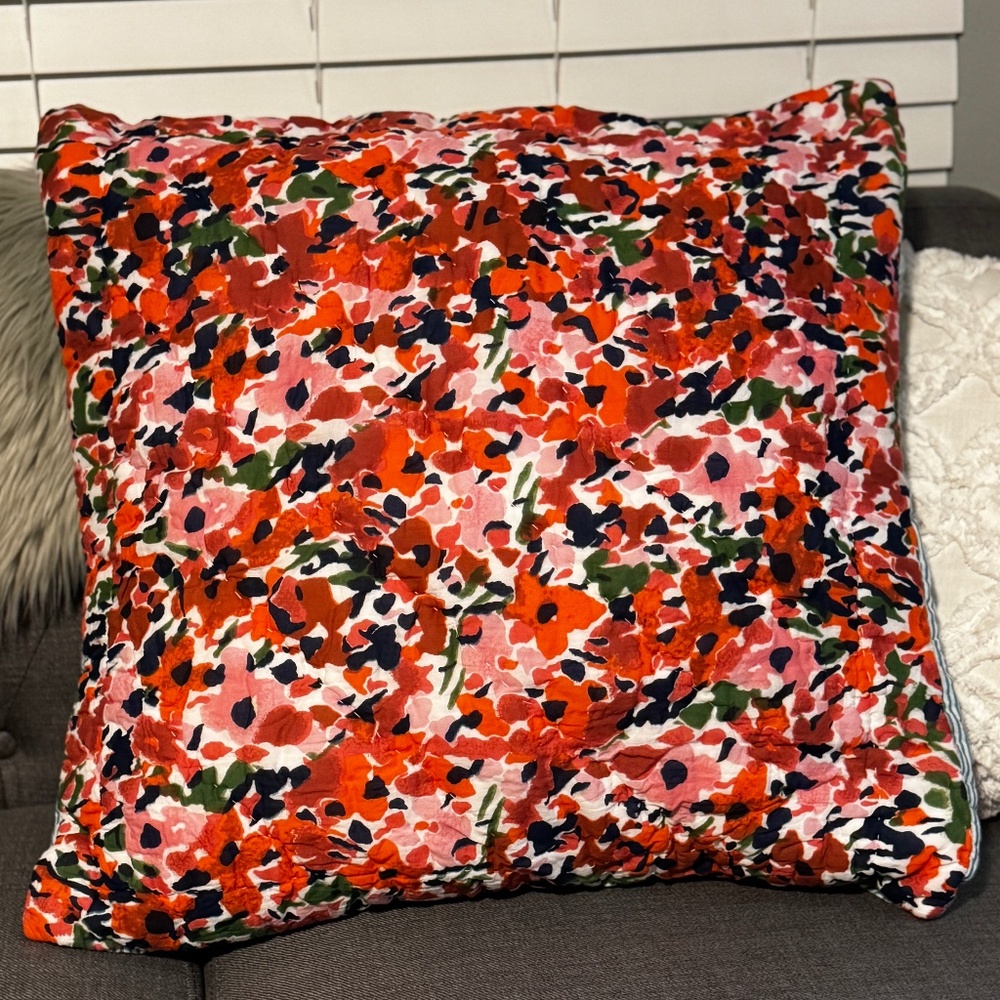 Anthropology Floral and Teal Stripe 26 x 26 Pillow Sham - Picture 4 of 8